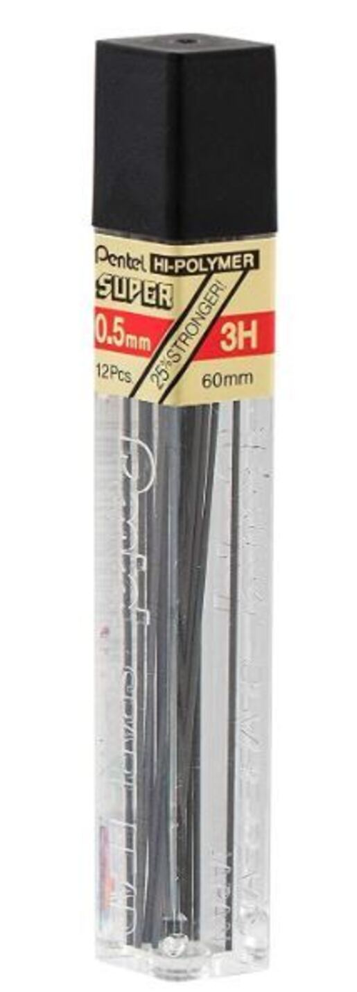 Pentel Super Hi-Polymer Pencil Leads - 0.5mm - Grade 3H - 12 per tube