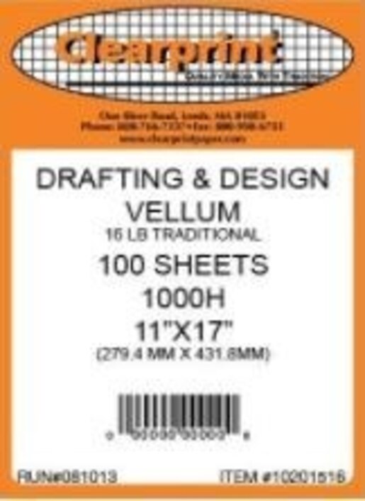 Clearprint 1000H Vellum - 16 Lb - Plain - 11 inch X 17 inch - Sheet Pad (100 sheets)