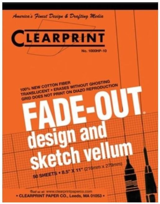 Clearprint 1000H Vellum - 16 Lb - Grid 8X8 - 8.5 inch X 11 inch - Sheet Pad (50 sheets)
